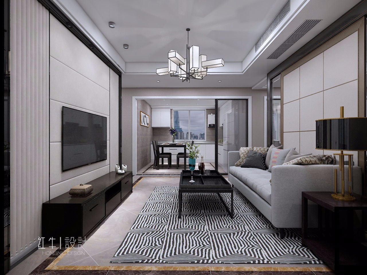 南京保利國(guó)際社區(qū)95平米現(xiàn)代簡(jiǎn)約風(fēng)格裝修03客廳_水印