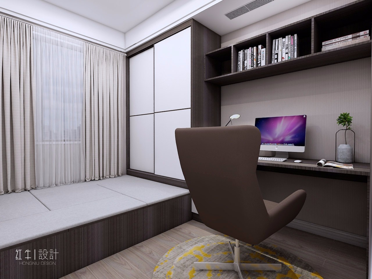 南京保利國(guó)際社區(qū)95平米現(xiàn)代簡(jiǎn)約風(fēng)格裝修07書房_水印