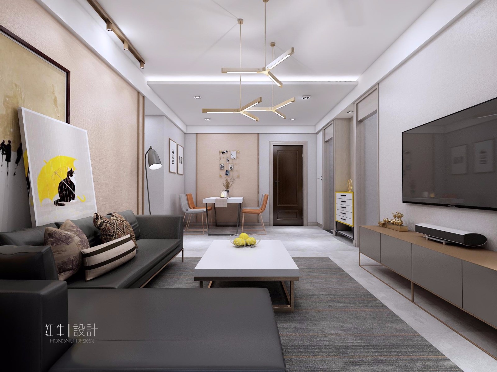 南京保利國際社區(qū)88平米現(xiàn)代簡約風格裝修04客廳_水印