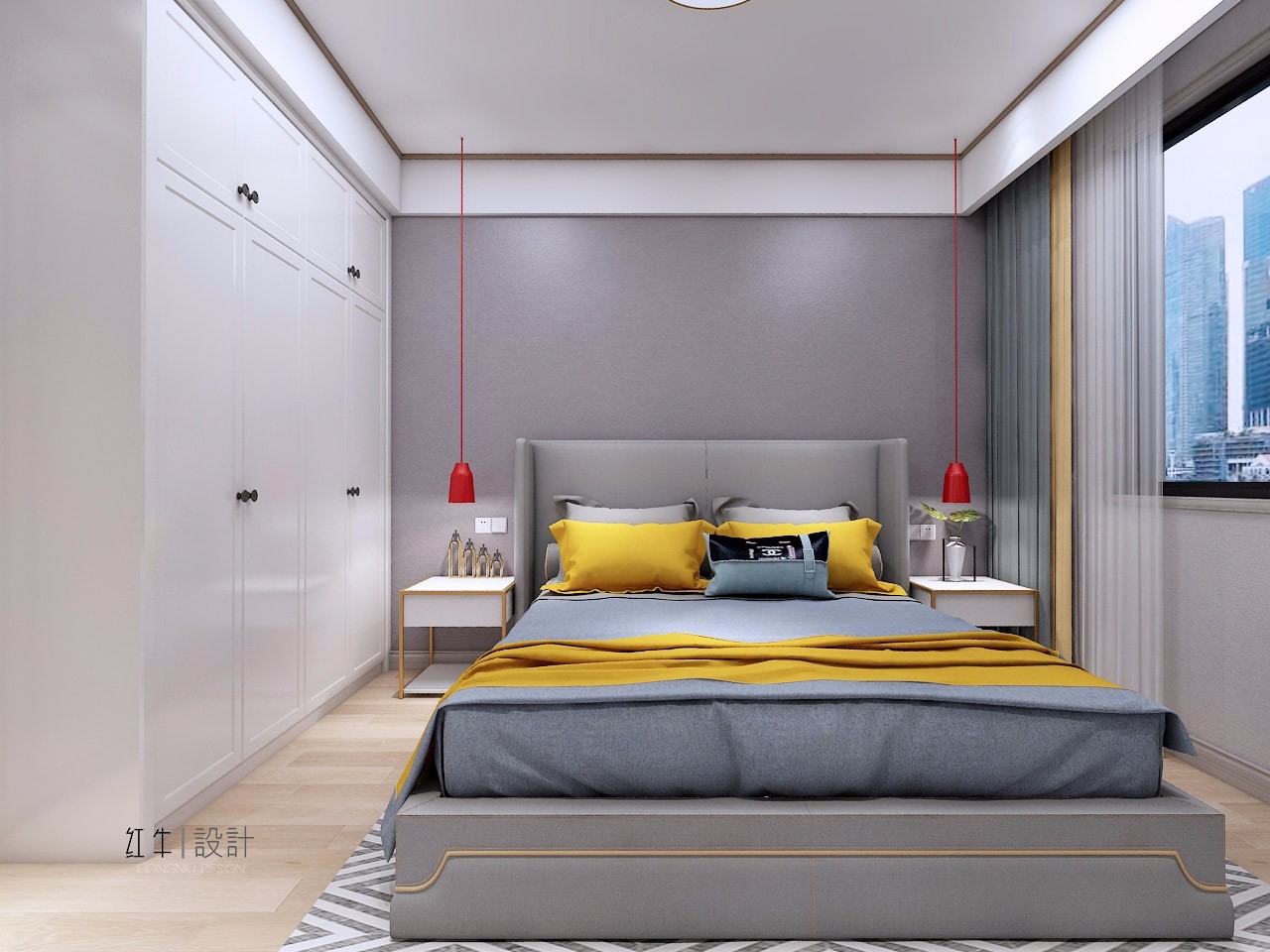 南京保利國際社區(qū)88平米現(xiàn)代簡約風格裝修06主臥_水印