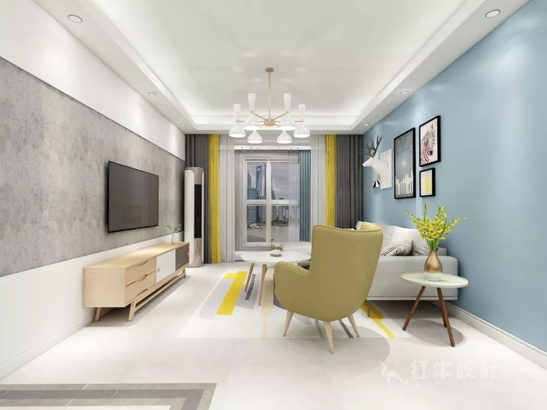 南京萬達茂99㎡北歐風格--摒棄繁瑣的裝飾，打造簡潔明亮的家居空間！04客廳