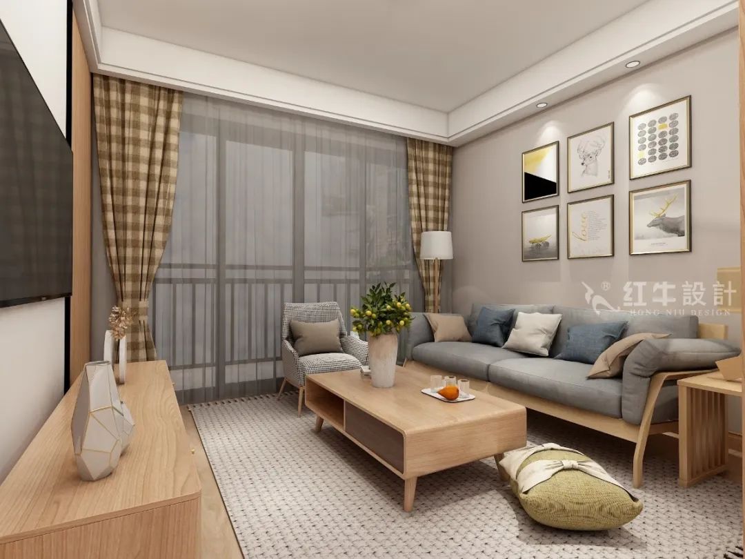 劉曉芳_紅牛設(shè)計(jì)--電建洺悅府89㎡日式風(fēng)格01客廳效果圖