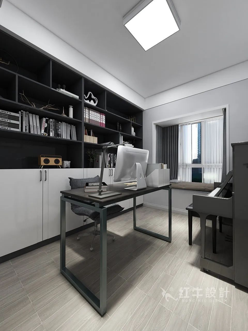 蔣琛_紅牛設(shè)計(jì)--電建洺悅府160㎡現(xiàn)代風(fēng)格12效果圖欣賞_書(shū)房