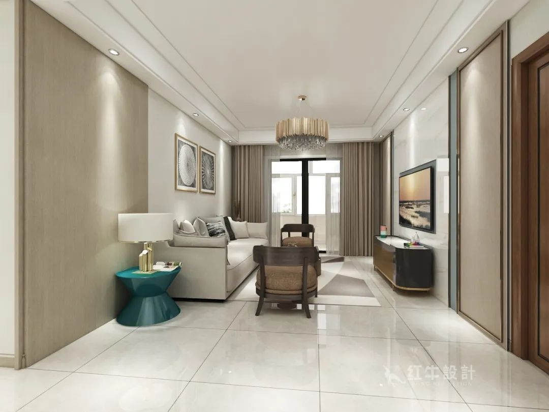 賈庭_紅牛設(shè)計(jì)--大名城 · 紫金九號(hào)100㎡后現(xiàn)代奢華05效果圖欣賞_客廳