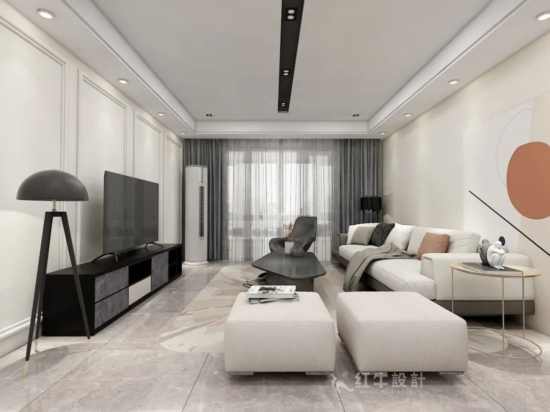 仇美蓉_紅牛設(shè)計--大名城 · 紫金九號128㎡現(xiàn)代簡約06效果圖欣賞_客廳