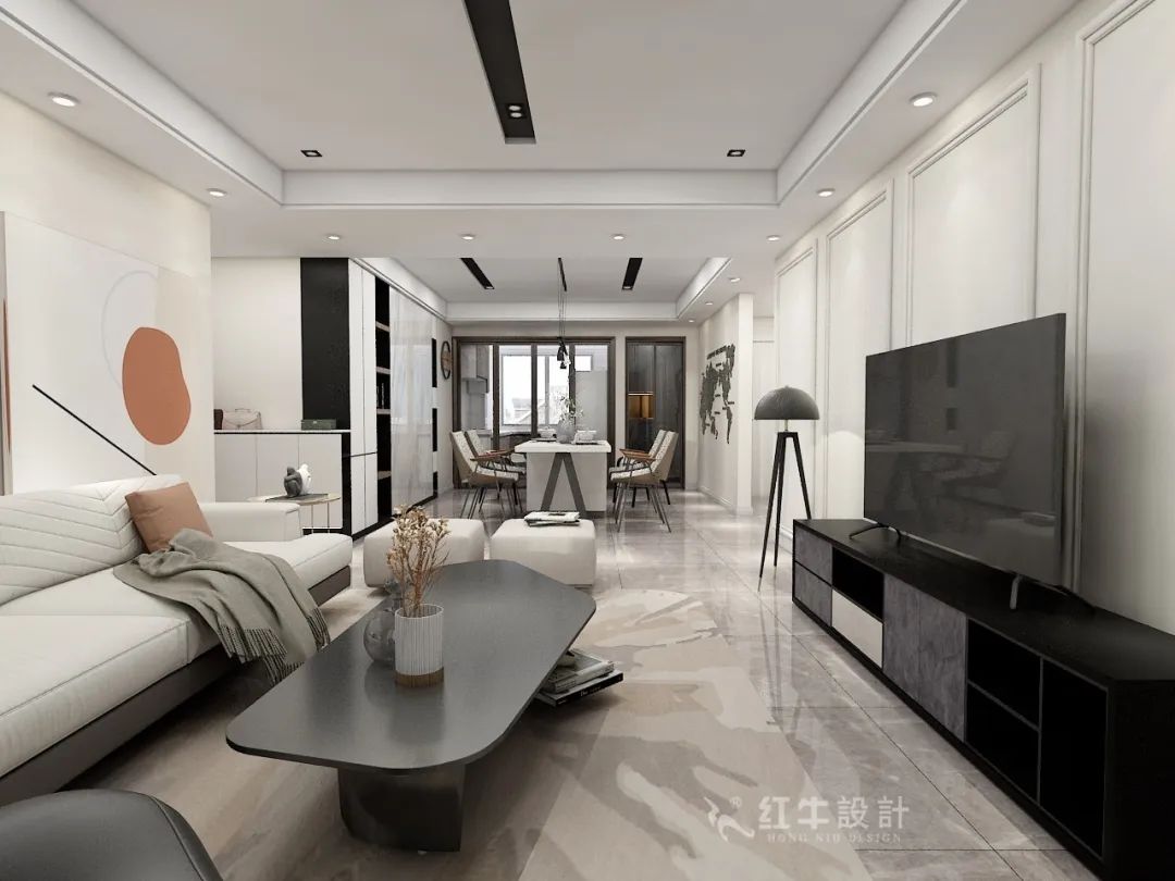 仇美蓉_紅牛設(shè)計--大名城 · 紫金九號128㎡現(xiàn)代簡約07效果圖欣賞_客餐廳