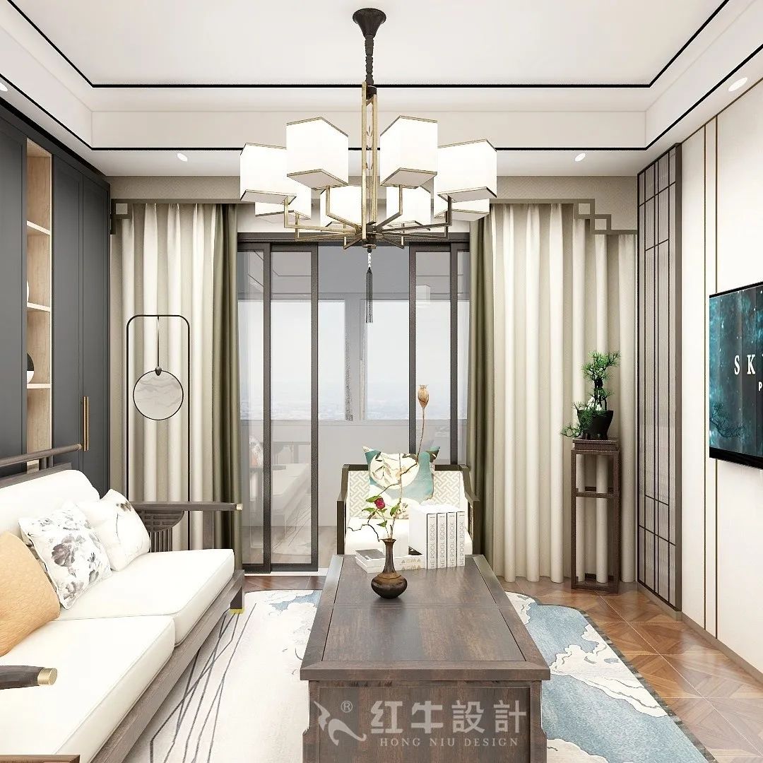 朱明琪_紅牛設(shè)計(jì)--中垠紫金官邸105㎡(C3戶型)新中式風(fēng)格01客廳