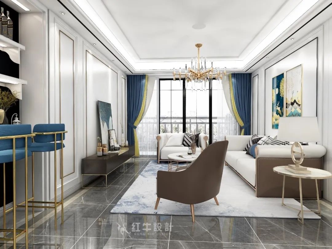 顧娟_紅牛設(shè)計(jì)--中垠紫金官邸137㎡(F戶型)輕奢風(fēng)格04效果圖欣賞_客廳