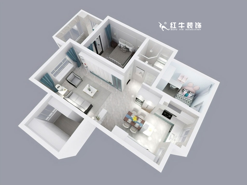 陸利民_東郊小鎮(zhèn)二街區(qū)32-3-206-90㎡-美式輕奢風格_三維鳥瞰圖