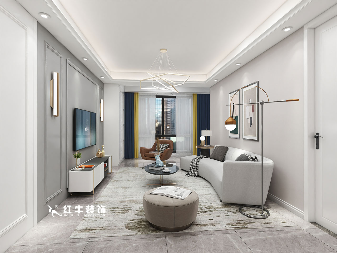 顧娟_金地都會(huì)意境118㎡現(xiàn)代風(fēng)格--弧形沙發(fā)設(shè)計(jì)，獨(dú)特有創(chuàng)意！03客廳設(shè)計(jì)_客廳