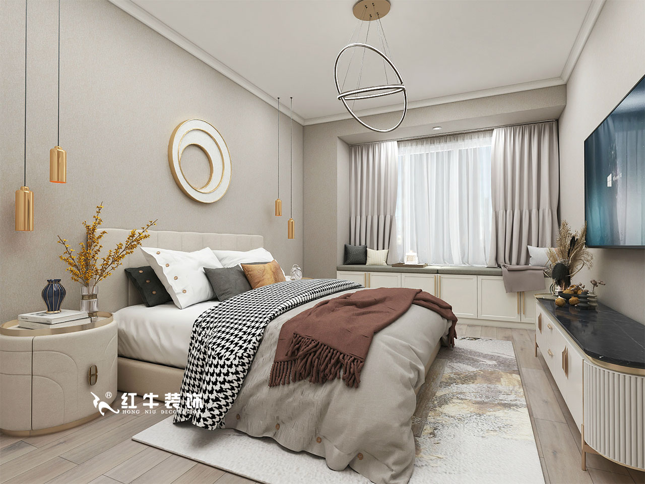 顧娟_金地都會(huì)意境118㎡現(xiàn)代風(fēng)格--弧形沙發(fā)設(shè)計(jì)，獨(dú)特有創(chuàng)意！08主臥設(shè)計(jì)