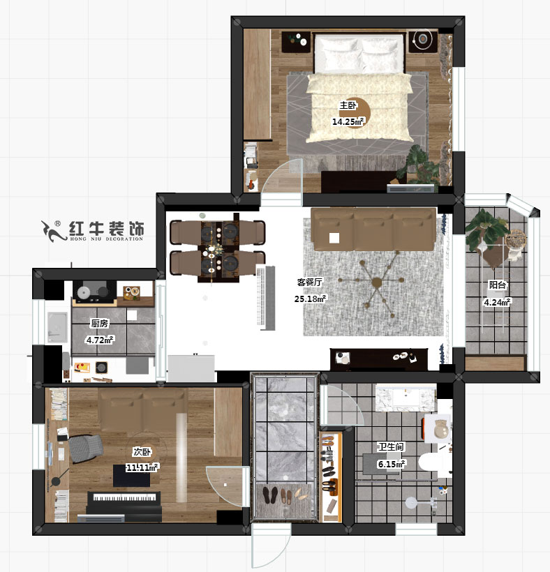 顧娟_鎖金二村21-907-85㎡-現(xiàn)代輕奢風格_2室2廳1衛(wèi)_定制家¥113950→00彩平圖