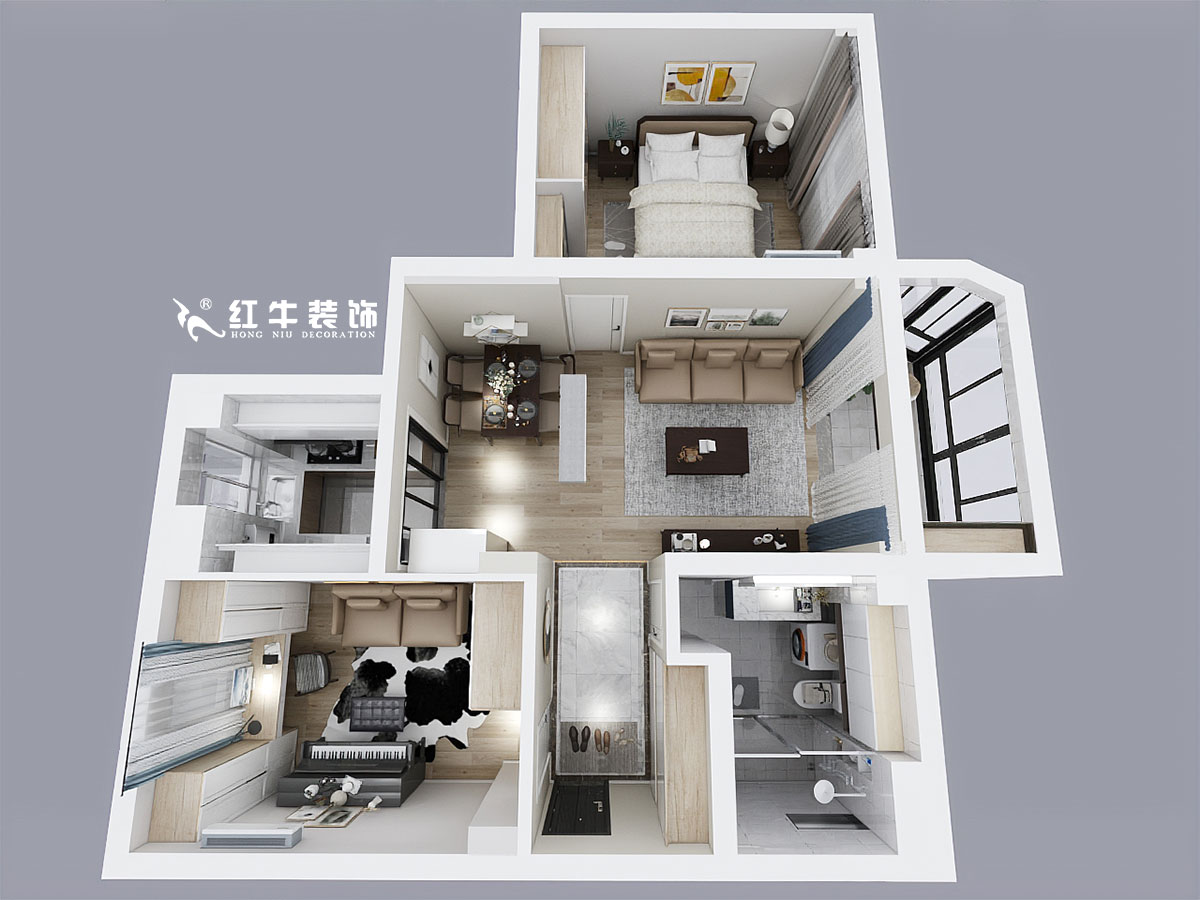 顧娟_鎖金二村21-907-85㎡-現(xiàn)代輕奢風格_2室2廳1衛(wèi)_定制家¥113950→00鳥瞰圖