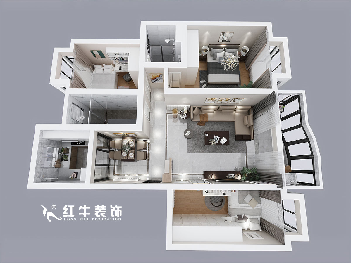 吳波_黃埔鑫園13-505-116㎡-現(xiàn)代風格_3室2廳2衛(wèi)_定制家￥162554→00鳥瞰圖