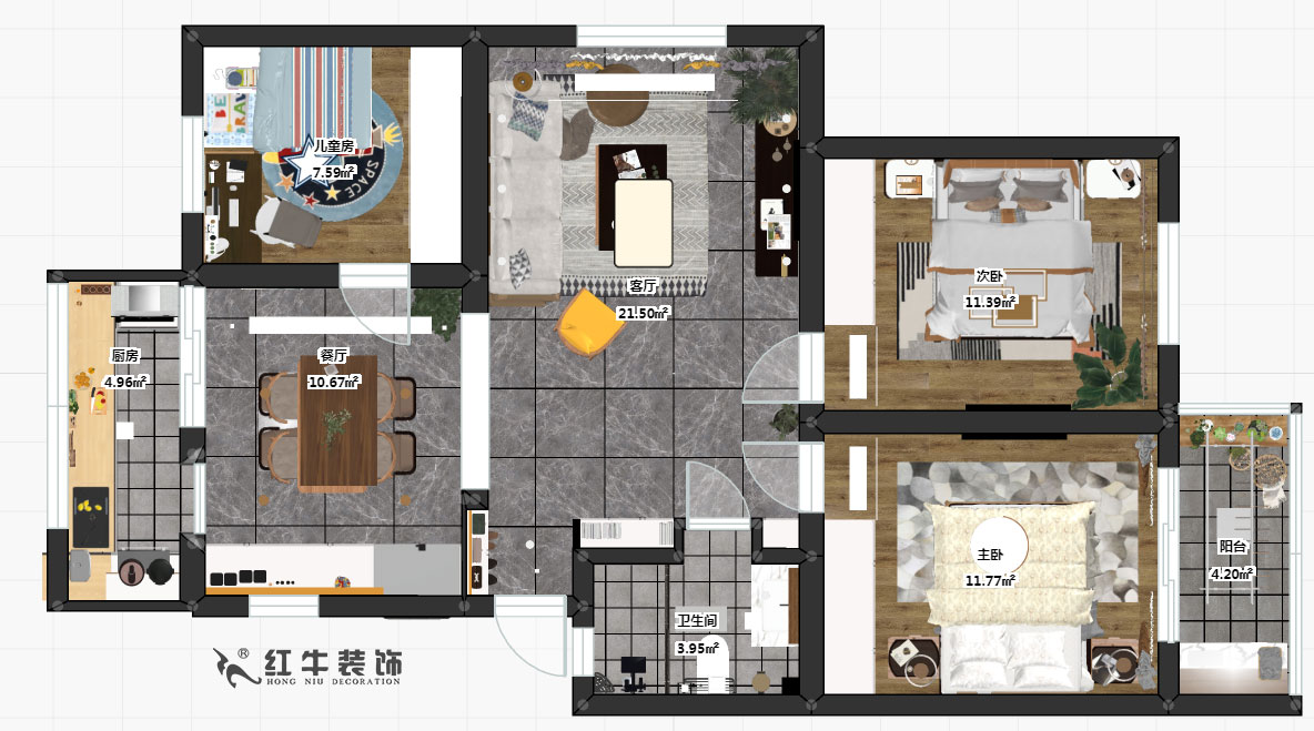魏明花_南農(nóng)大72-101-95㎡-北歐風(fēng)格_3室2廳1衛(wèi)_成品家¥142000_全包14萬(wàn)00彩平圖