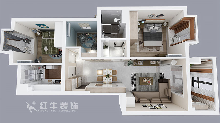 朱明琪_中交錦蘭薈21-303-86㎡-現(xiàn)代簡(jiǎn)約風(fēng)格_3室2廳1衛(wèi)（新房裝修）_成品家￥93634_全包10萬(wàn)00_04鳥瞰圖