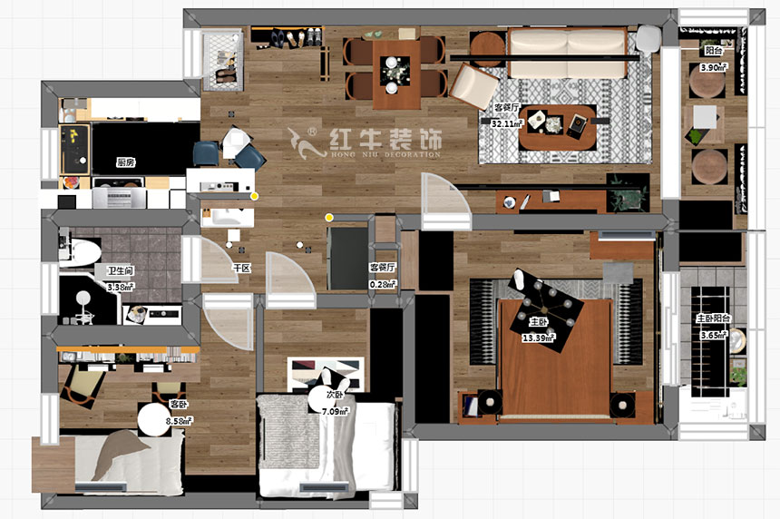 劉萍萍_金墻花苑3-704-90㎡-北歐風(fēng)格_3室2廳1衛(wèi)(老房裝修)_定制家¥144656_全包14