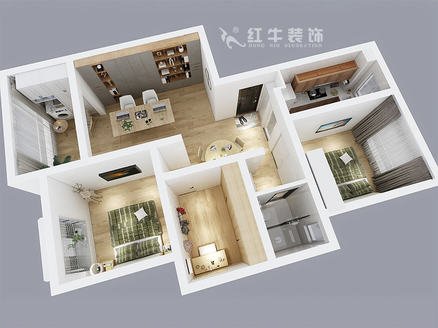 魏利利_津橋華府82㎡現(xiàn)代簡(jiǎn)約｜顛覆傳統(tǒng)客廳，即是休閑書(shū)吧又是影院03鳥(niǎo)瞰圖