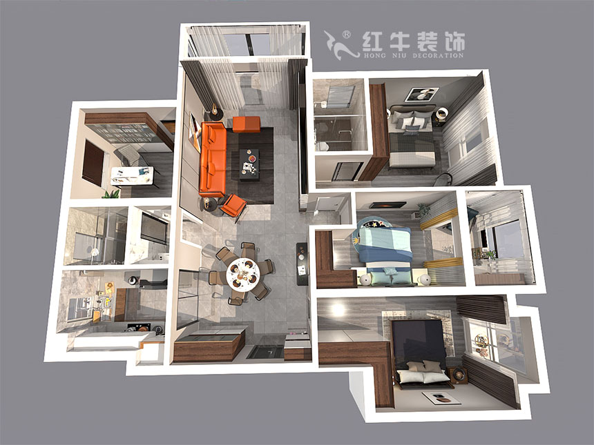 劉小勇_鴻雁名居20-1001-140㎡-現(xiàn)代風(fēng)格_4室2廳2衛(wèi)(新房裝修)_定制家¥208000_全包20萬00_04鳥瞰圖