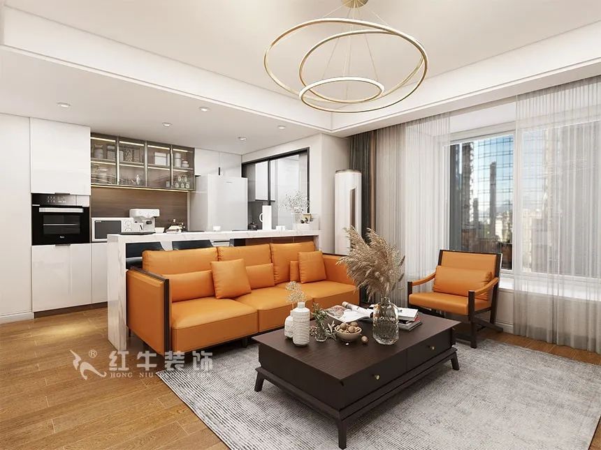 沙發(fā)不要靠墻，這樣設(shè)計(jì)才夠別致?。櫨阓東城水岸115㎡現(xiàn)代風(fēng)格_3室2廳1衛(wèi)_舊房裝修_全包17萬）04