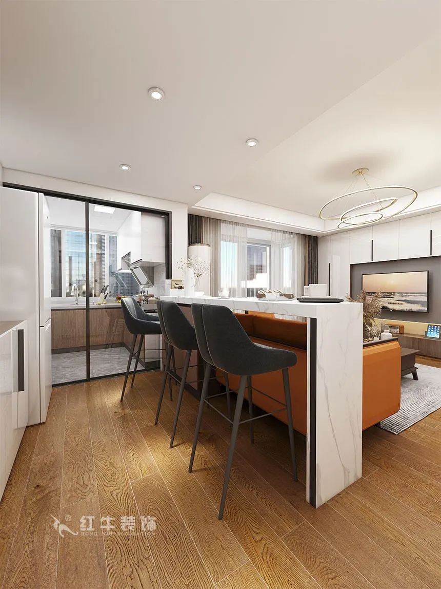 沙發(fā)不要靠墻，這樣設(shè)計(jì)才夠別致?。櫨阓東城水岸115㎡現(xiàn)代風(fēng)格_3室2廳1衛(wèi)_舊房裝修_全包17萬）06