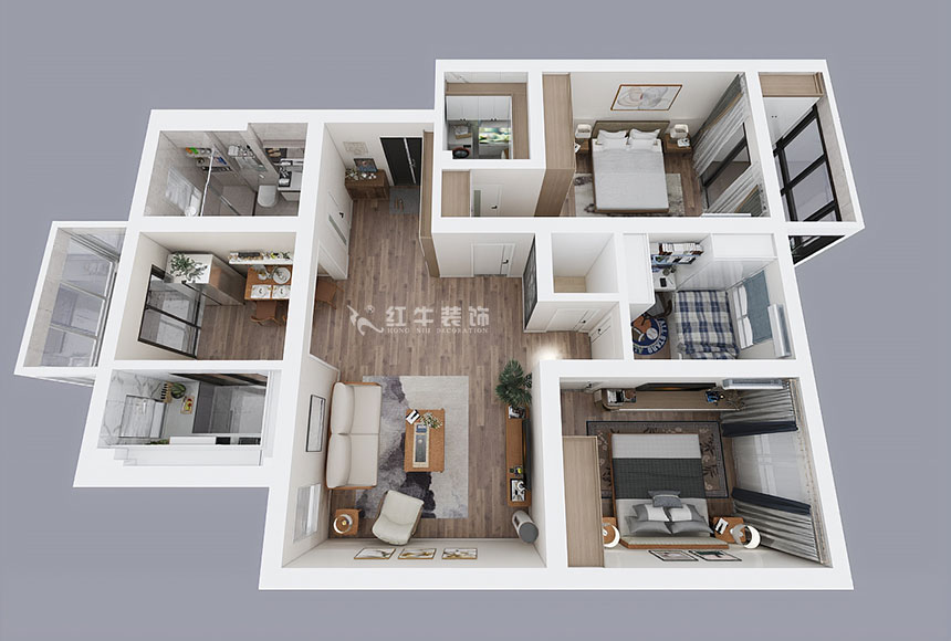 蔣琛_時代雅居21-502-130㎡-現(xiàn)代簡約風(fēng)格_3室2廳2衛(wèi)(老房裝修)_定制家¥150011_全包15萬00_04鳥瞰圖