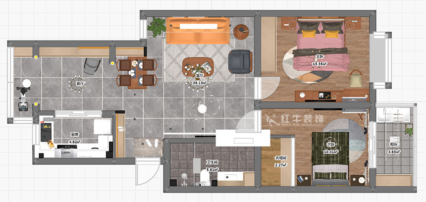 魏明花_標(biāo)營4號17-2-203-94㎡-現(xiàn)代簡約風(fēng)格_2室2廳1衛(wèi)(二手房裝修)_成品家¥134154_全包13