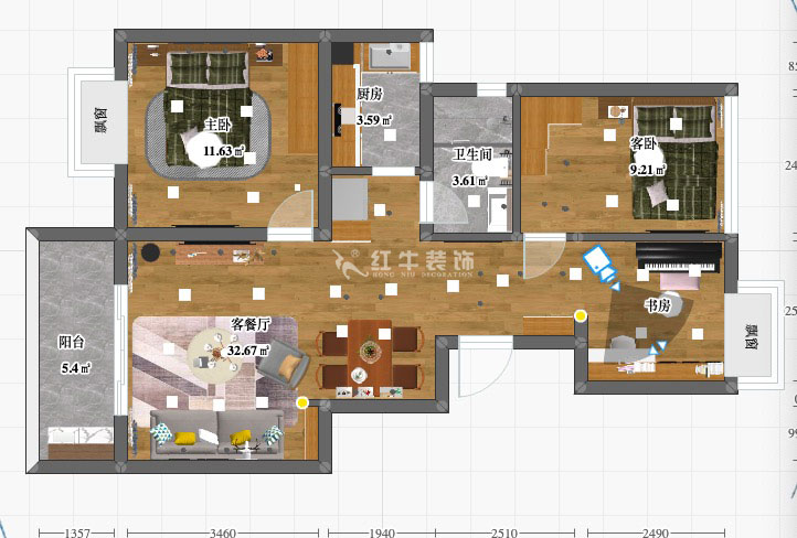 陸利民_紅豆香江華庭5-2-104-87㎡-現(xiàn)代風(fēng)格_3室2廳1衛(wèi)(新房裝修)_定制家¥114000_全包12萬(wàn)00_03彩平圖