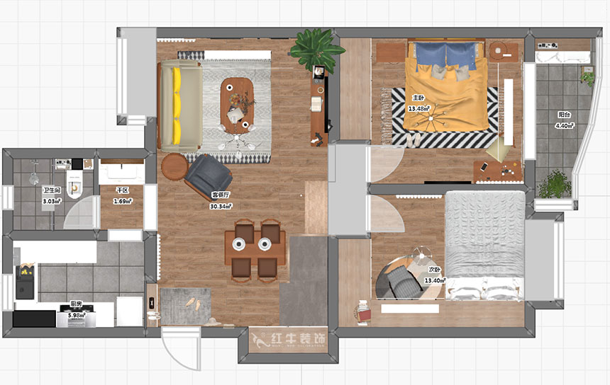 劉萍萍_楓丹白露10-101-87㎡-北歐風(fēng)格_2室2廳1衛(wèi)(老房裝修)_定制家¥127380_全包12