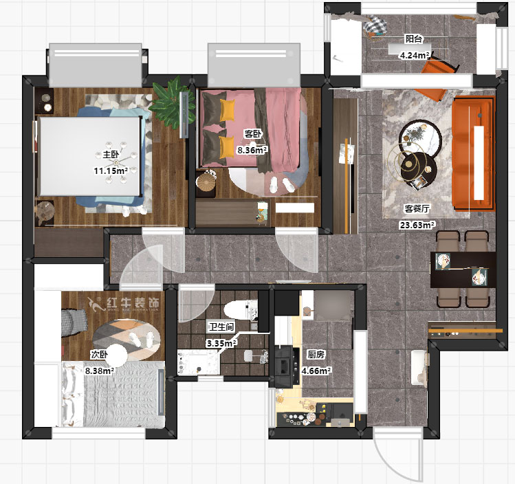 朱明琪_印象花園3-803-89㎡-現(xiàn)代輕奢風(fēng)格_3室2廳1衛(wèi)(新房裝修)_成品家¥100000_全包13萬00_03彩平圖