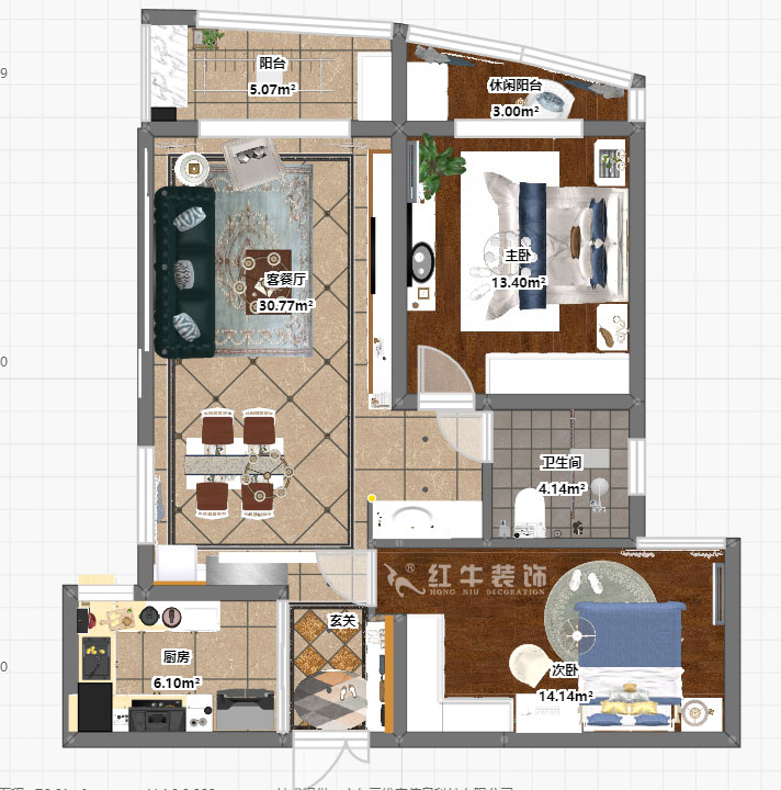 熊皓宇_海德衛(wèi)城2-3-2202-100㎡-簡約歐式風(fēng)格_2室2廳1衛(wèi)（老房翻新）_成品家￥144000_全包14萬00_03彩平圖