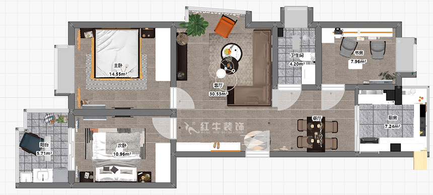 熊皓宇_東城水岸6-B-204-100㎡-現(xiàn)代簡約風(fēng)格_3室2廳1衛(wèi)（老房翻新）_成品家￥165270_全包14萬00_03彩平圖