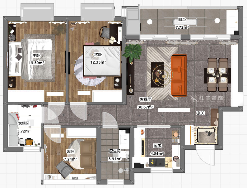 仇美蓉_語山苑7-1-501-99㎡-現(xiàn)代風格_3室2廳2衛(wèi)(新房裝修)_成品家¥121919_全包12