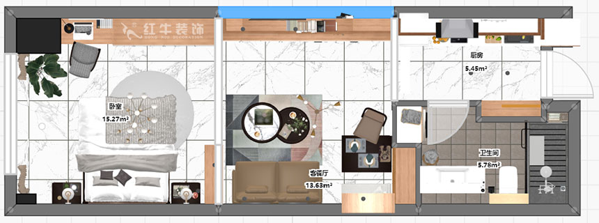賈庭｜中海桃源鉑公館406-60㎡-北歐風(fēng)格｜1室1廳1衛(wèi)｜新房裝修｜定制家￥77018｜全包7