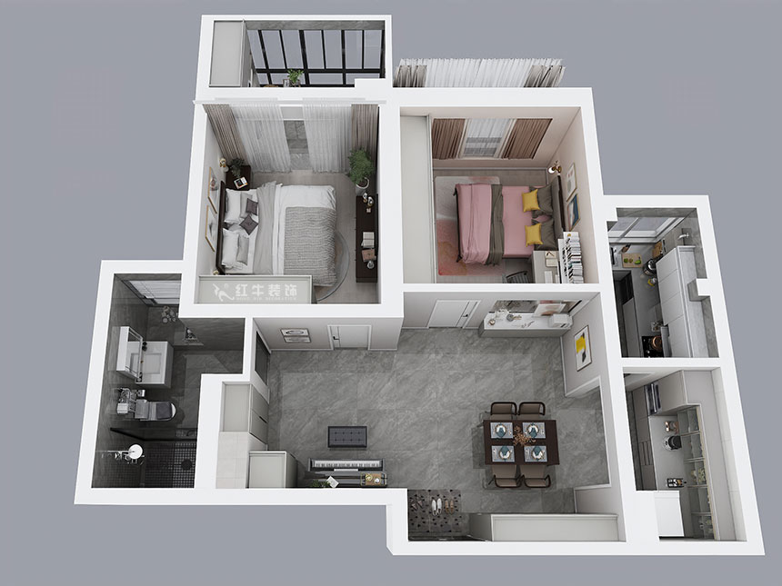 熊皓宇|世茂濱江新城3-1-2102-90㎡-現(xiàn)代簡約風(fēng)格|2室2廳1衛(wèi)|老房翻新|成品家¥148100|全包12萬|00_04鳥瞰圖