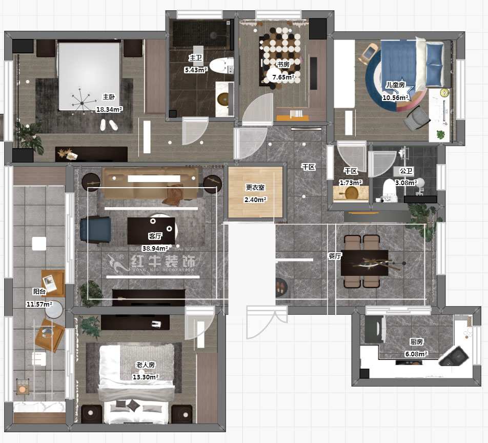 吳波｜綠城玫瑰園24-3-406-145㎡-現(xiàn)代風格｜4室2廳1衛(wèi)｜新房裝修｜定制家￥163724｜全包16