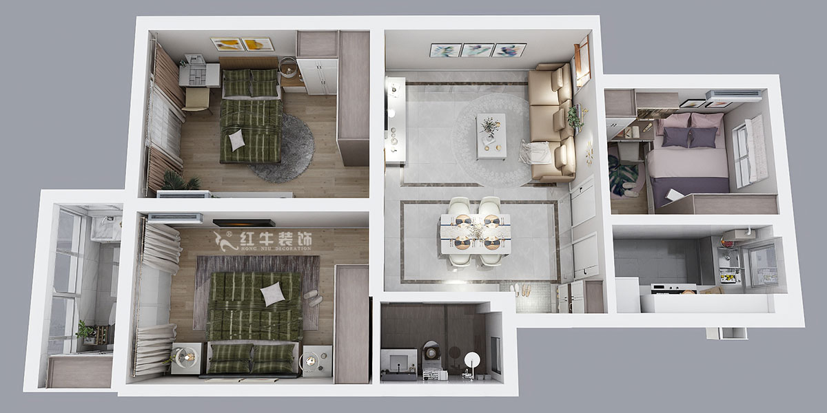 孟憲濤|寧康苑12-3-205-84㎡-簡(jiǎn)約風(fēng)格|3室1廳1衛(wèi)|老房裝修|定制家¥113603|全包12萬|00_04鳥瞰圖