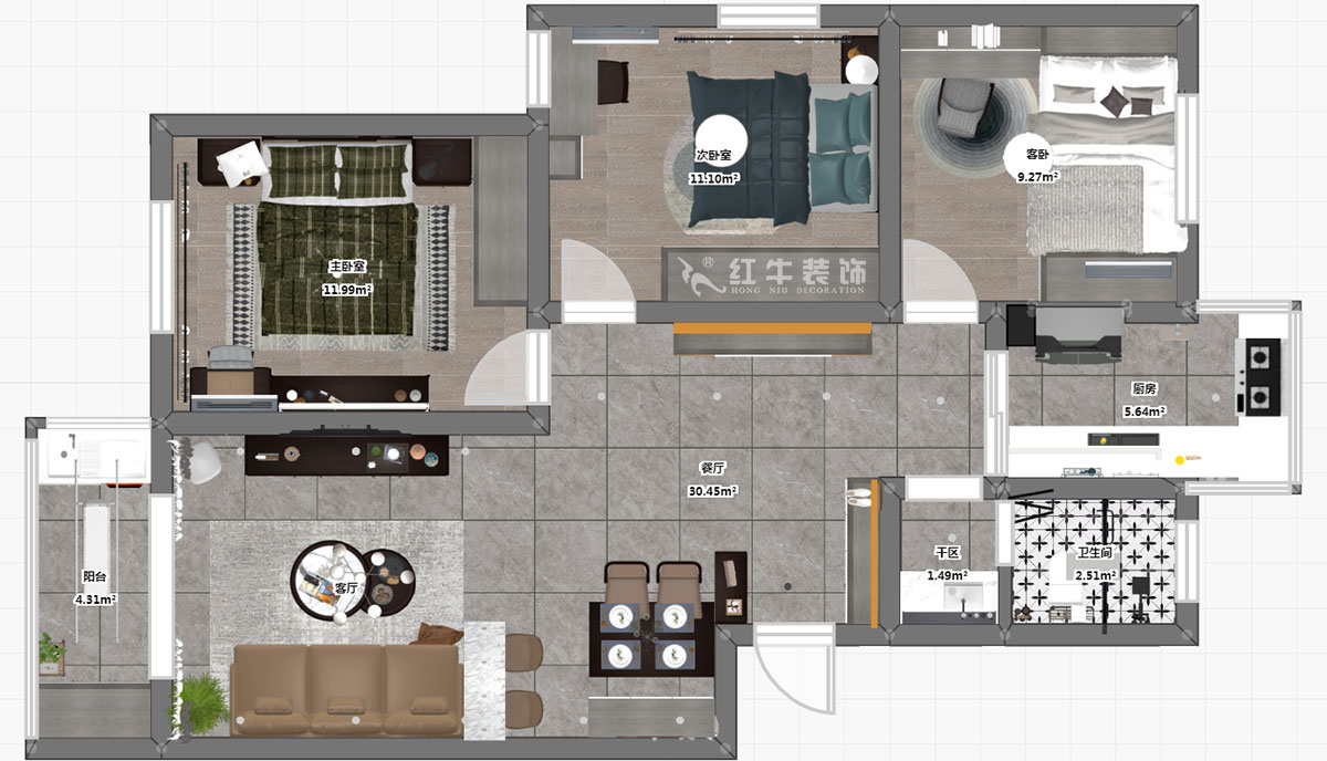 仇美蓉|南方花園B組團18-401-93㎡-簡約風(fēng)格|3室2廳1衛(wèi)|二手房裝修|定制家¥118689|全包12萬|00_03彩平圖