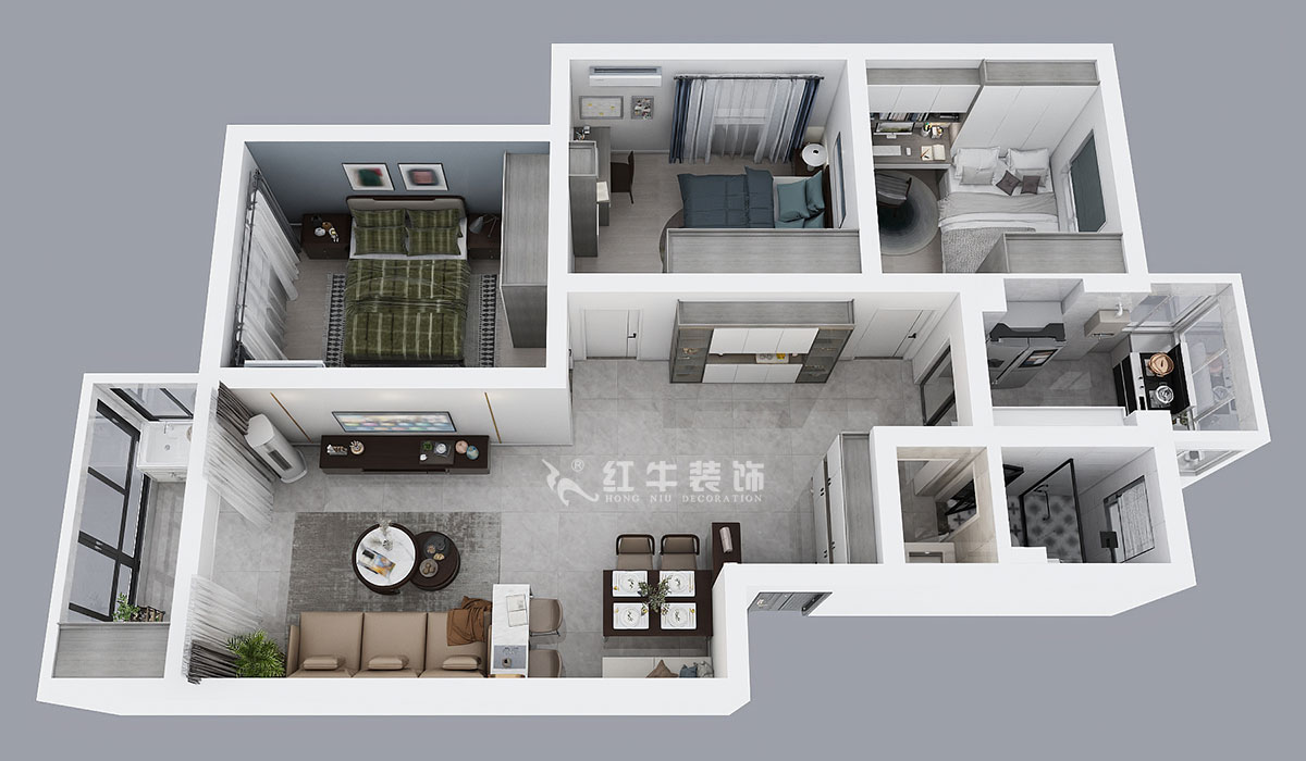 仇美蓉|南方花園B組團18-401-93㎡-簡約風(fēng)格|3室2廳1衛(wèi)|二手房裝修|定制家¥118689|全包12萬|00_04鳥瞰圖