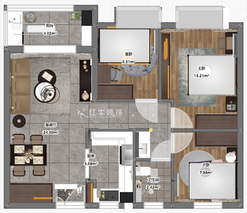 朱明琪|仙林國際J-1802-95㎡-現(xiàn)代簡約風格|3室2廳1衛(wèi)|新房裝修|成品家¥131929|全包13萬|00_03彩平圖