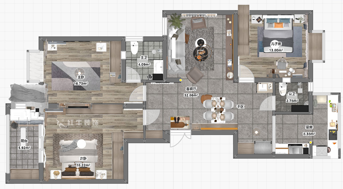 魏明花|御道嘉庭7-1-402-132㎡-現(xiàn)代簡約風(fēng)格|3室2廳2衛(wèi)|新房裝修|定制家¥218358|全包21