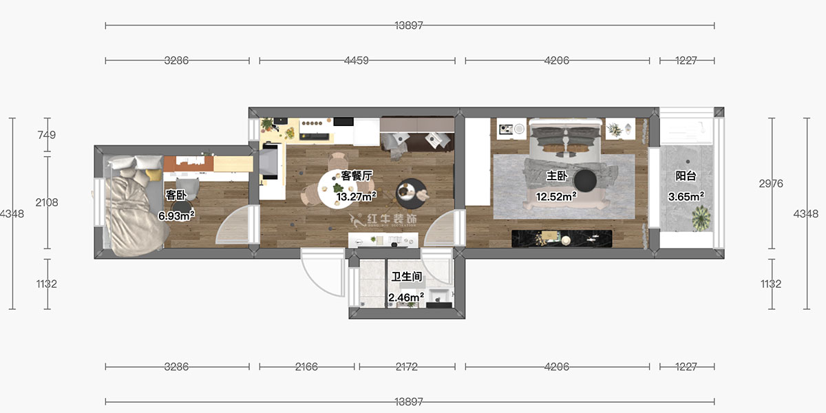 顧娟|衛(wèi)崗26號4-3-606-60㎡-簡歐風(fēng)格|3室2廳1衛(wèi)|舊房裝修|定制家¥81300|全包11萬|00_04彩平圖