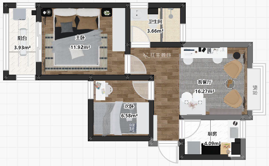 朱彥|銀龍景苑2-3-712-66㎡-簡約風(fēng)格|2室1廳1衛(wèi)|定制家¥87680|全包9萬|00_03彩平圖