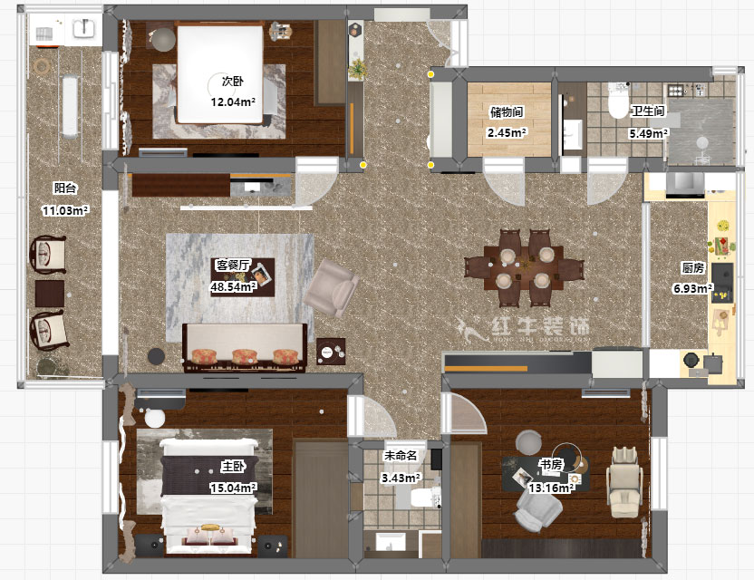 魏明花|漢中門大街3號(hào)-3-4-307-147㎡-現(xiàn)代簡(jiǎn)約風(fēng)格|3室2廳2衛(wèi)|二手房裝修|定制家¥212979|全包21萬(wàn)|00_02彩平圖