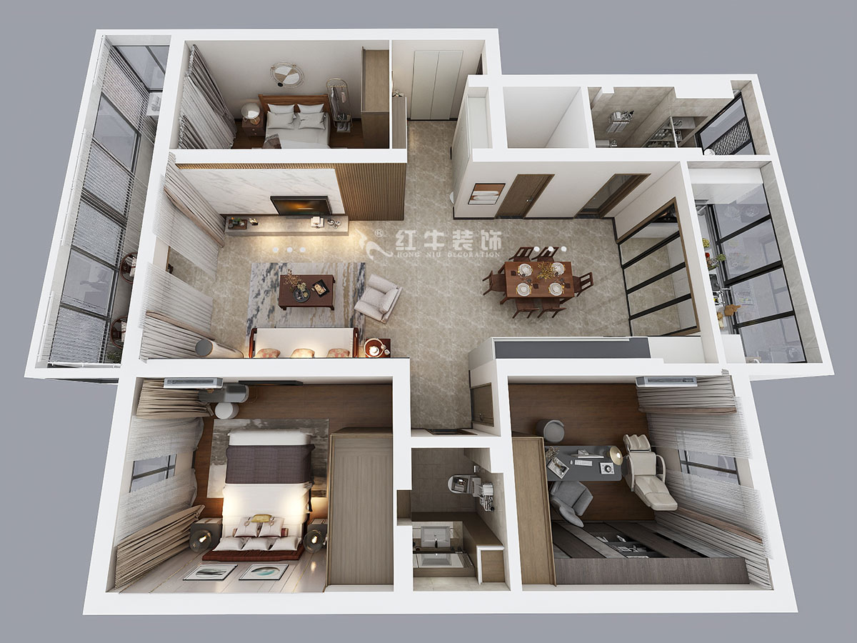 魏明花|漢中門大街3號(hào)-3-4-307-147㎡-現(xiàn)代簡(jiǎn)約風(fēng)格|3室2廳2衛(wèi)|二手房裝修|定制家¥212979|全包21萬(wàn)|00_03鳥瞰圖