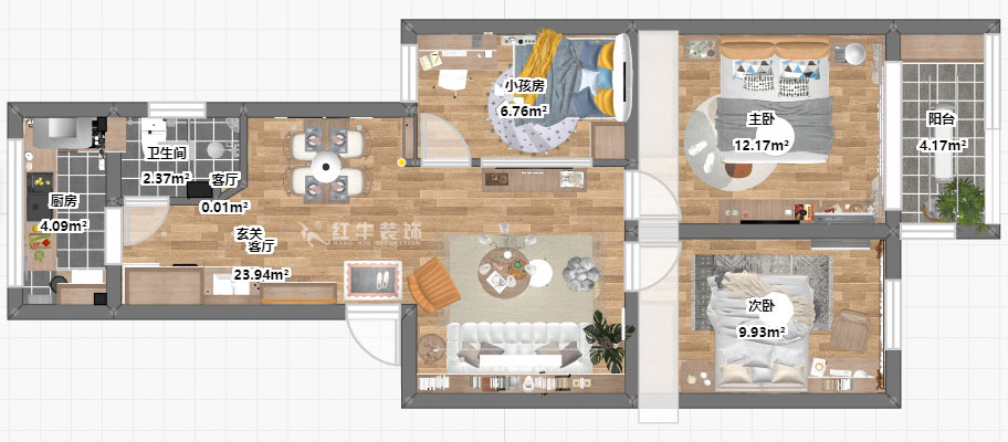 顧娟|郵政世紀(jì)花園27-301-78㎡-北歐風(fēng)格|3室2廳1衛(wèi)|舊房裝修|定制家¥107000|全包12萬(wàn)|00_03平面彩圖
