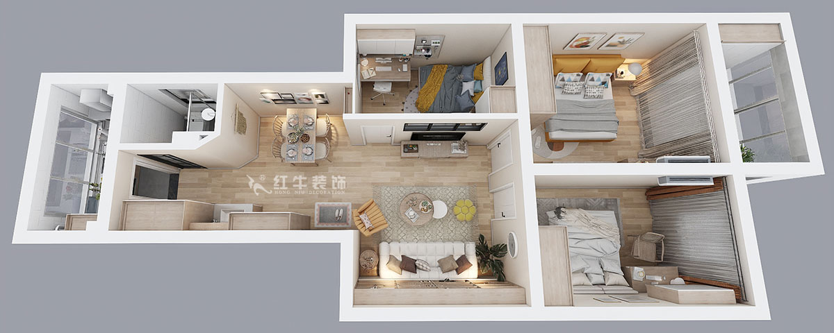 顧娟|郵政世紀(jì)花園27-301-78㎡-北歐風(fēng)格|3室2廳1衛(wèi)|舊房裝修|定制家¥107000|全包12萬(wàn)|00_04鳥瞰圖