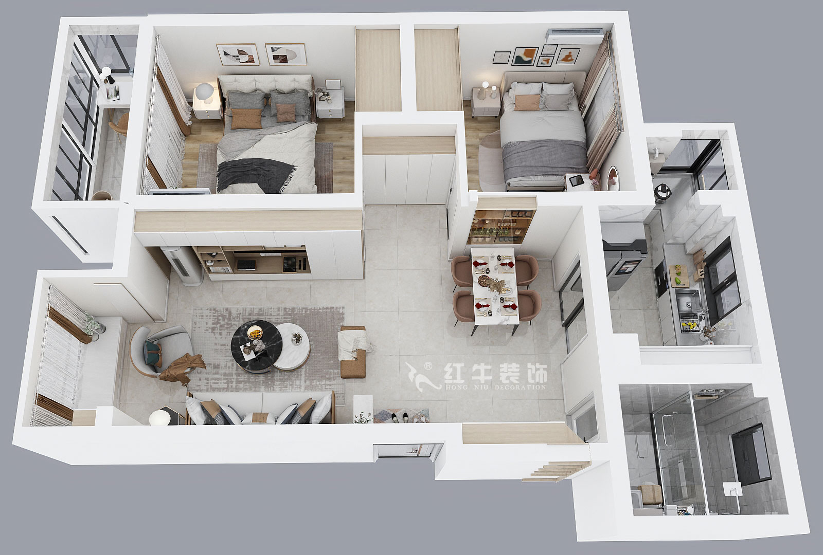 孟憲濤|幸福美地12-2-404-85㎡-簡約風(fēng)格|2室2廳2衛(wèi)|老房裝修|定制家¥109000|全包12萬|00_04鳥瞰圖