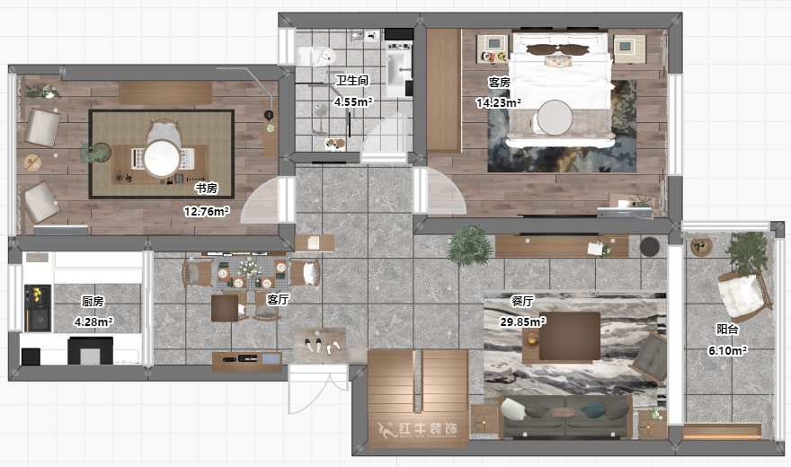 吳波|錢塘望景20-2-505-140㎡-現(xiàn)代風格|4室2廳2衛(wèi)|舊房裝修|定制家¥171024|全包17