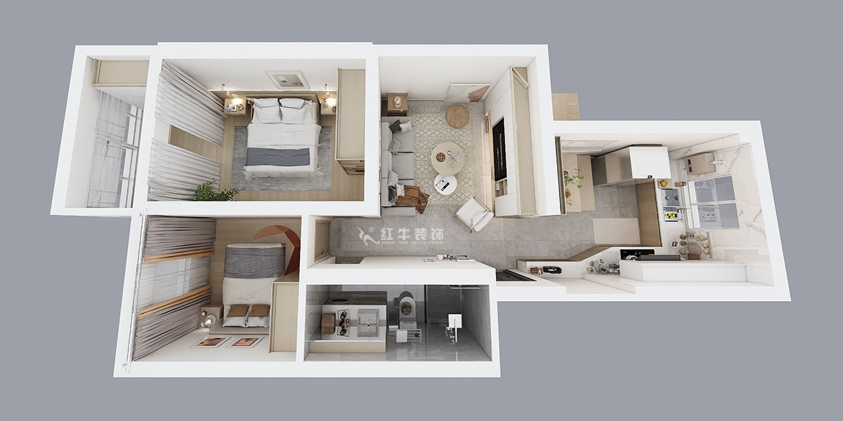 朱明琪|富康新村8-204-63㎡-北歐原木風(fēng)格|2室2廳1衛(wèi)|老房翻新|定制家¥112770|全包11萬(wàn)|00_04鳥(niǎo)瞰圖